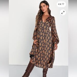 Lulu's Black and Brown Midi Dress